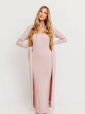 Soft Pink Maxi Knit Dress with Matching Long Duster